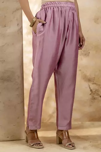 Silk blend pink party wear embroidery work kurta set