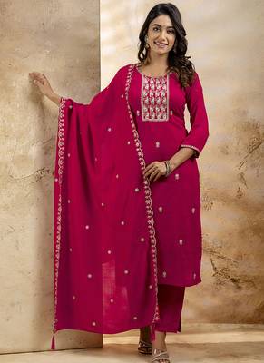 Silk blend pink party wear embroidery work kurta set 1