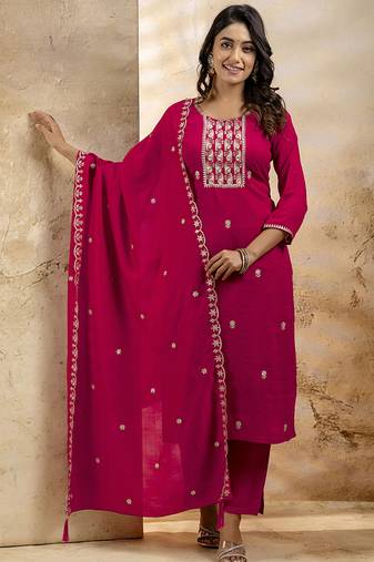 Silk blend pink party wear embroidery work kurta set