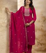 Silk blend pink party wear embroidery work kurta set