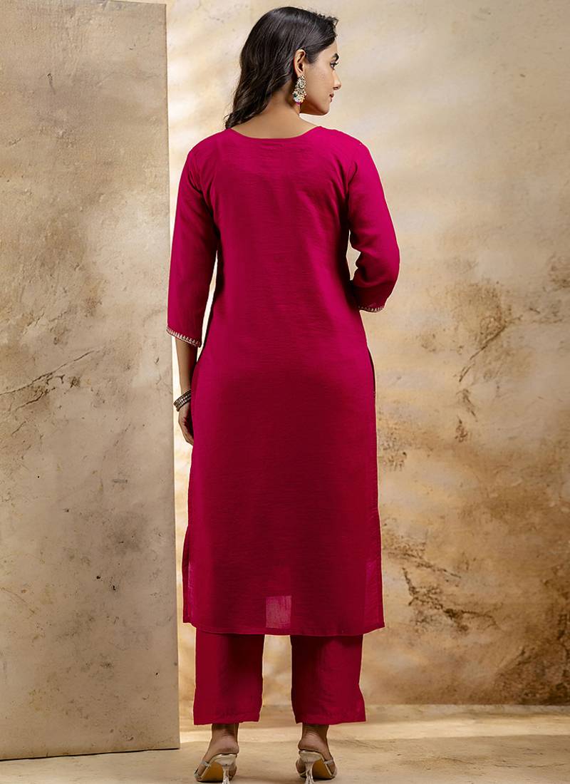 Silk blend pink party wear embroidery work kurta set