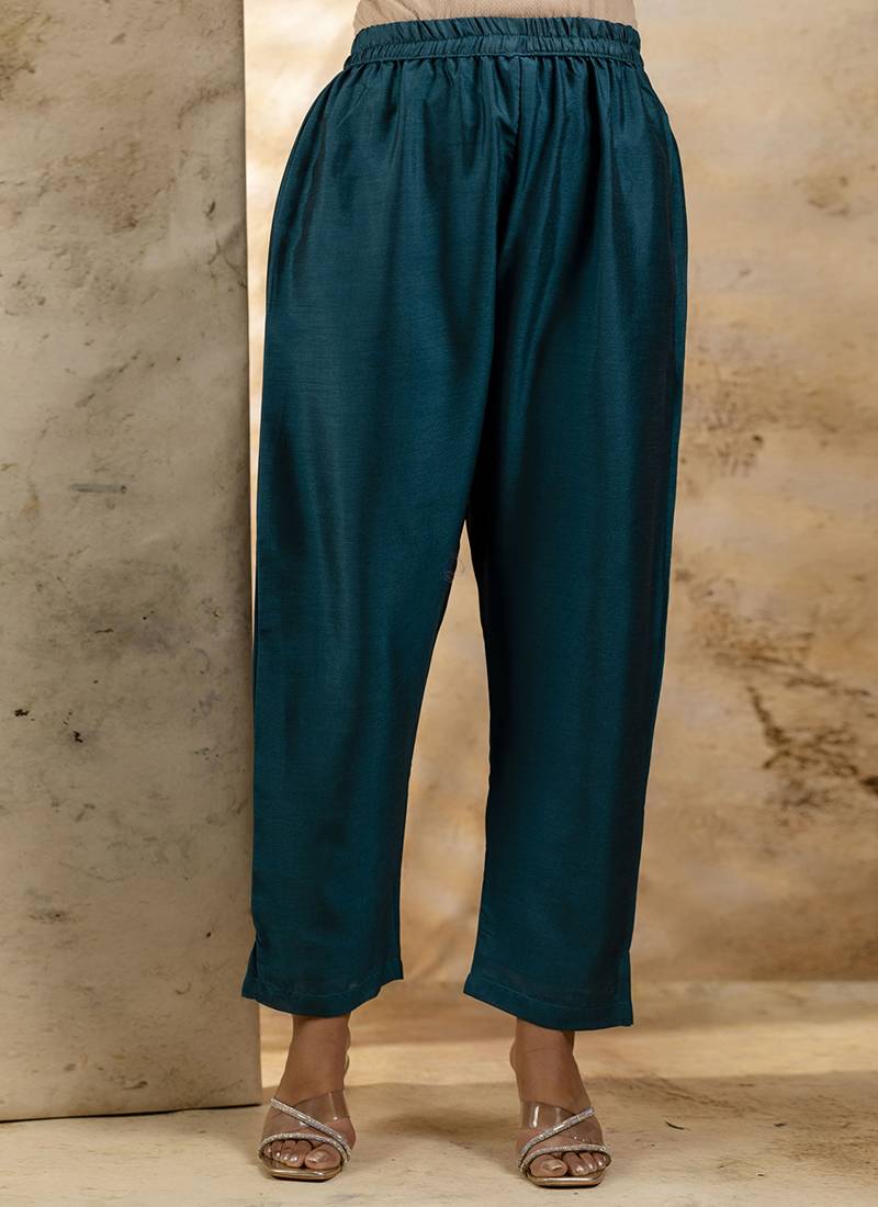 Silk blend teal party wear embroidery work kurta set