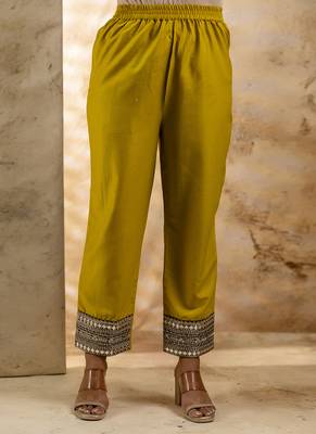 Viscose rayon mustard casual wear embroidery work kurta set 3