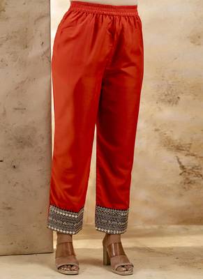 Viscose rayon orange casual wear embroidery work kurta set 4
