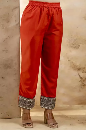 Viscose rayon orange casual wear embroidery work kurta set