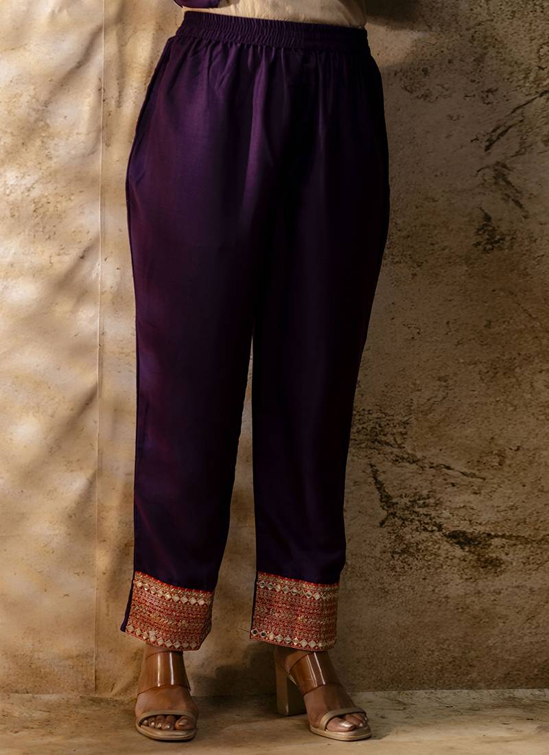 Viscose rayon violet casual wear embroidery work kurta set