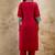 Viscose rayon red casual wear embroidery work kurta set
