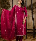 Silk blend pink casual wear embroidery work kurta set
