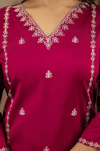 Silk blend pink casual wear embroidery work kurta set