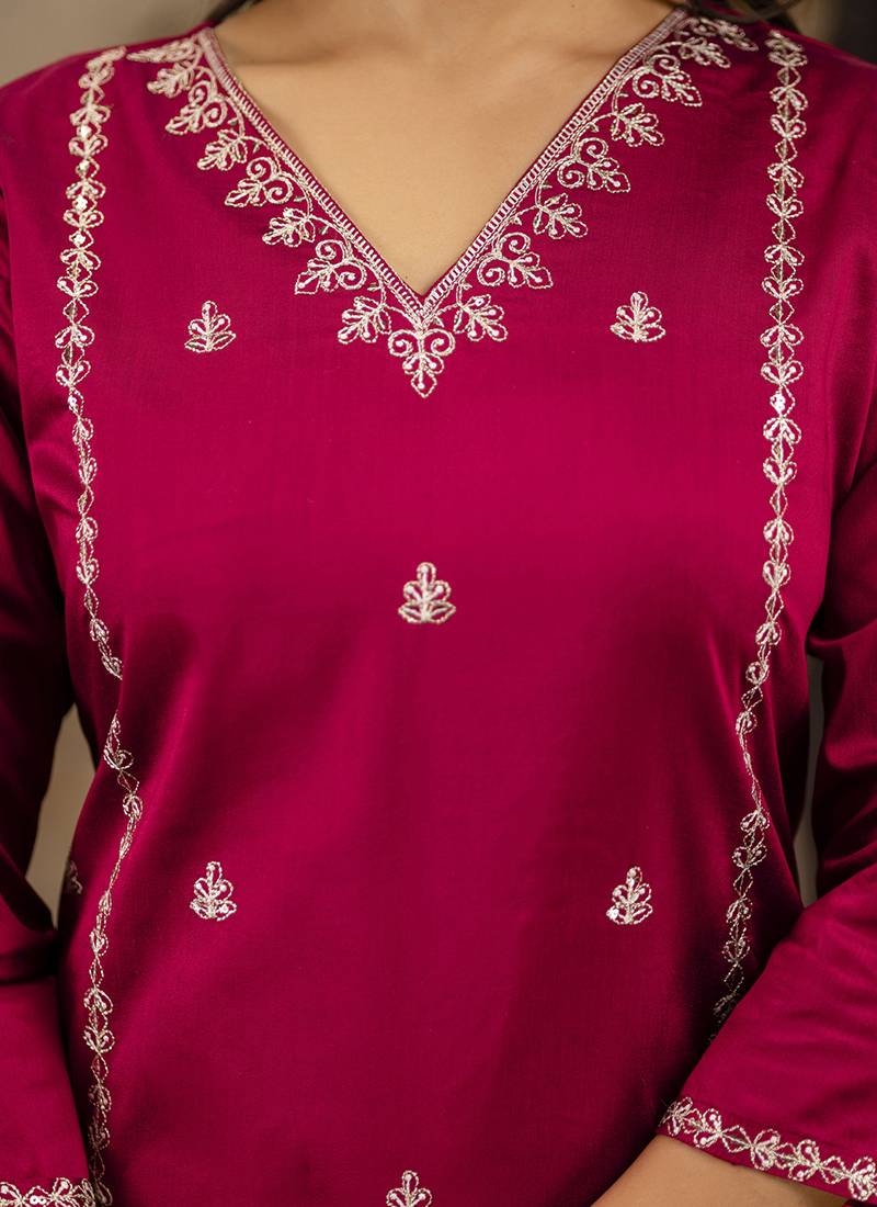 Silk blend pink casual wear embroidery work kurta set