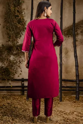 Silk blend pink casual wear embroidery work kurta set