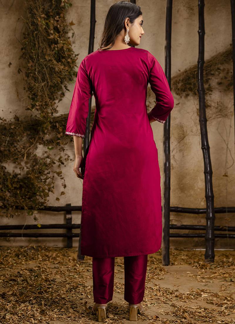 Silk blend pink casual wear embroidery work kurta set