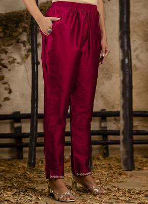 Silk blend pink casual wear embroidery work kurta set 4
