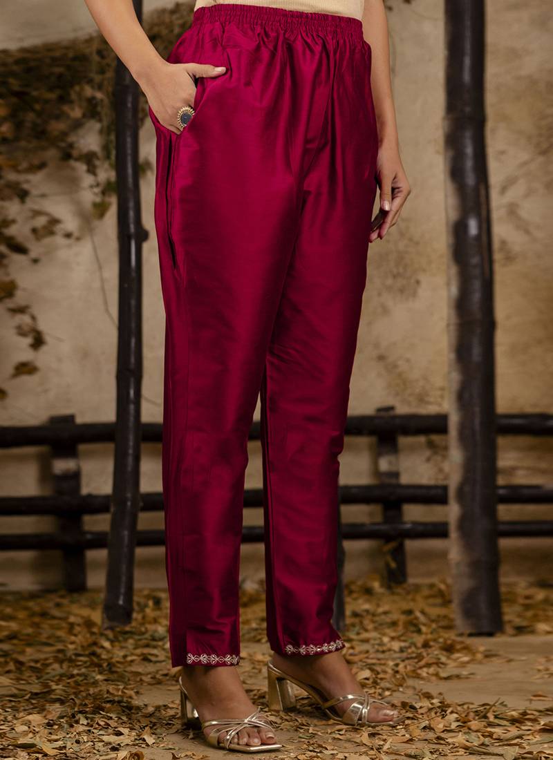 Silk blend pink casual wear embroidery work kurta set