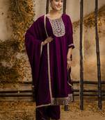 Silk blend wine party wear embroidery work kurta set