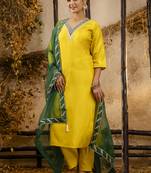 Silk blend yellow party wear embroidery work kurta set