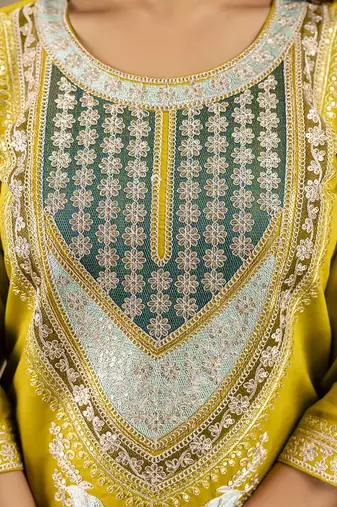 Viscose yellow festival wear embroidery work kurta set