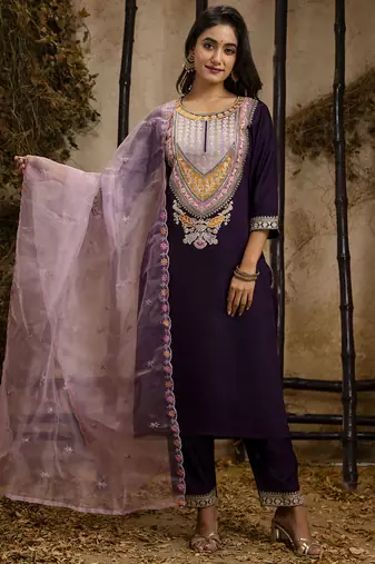 Viscose wine festival wear embroidery work kurta set
