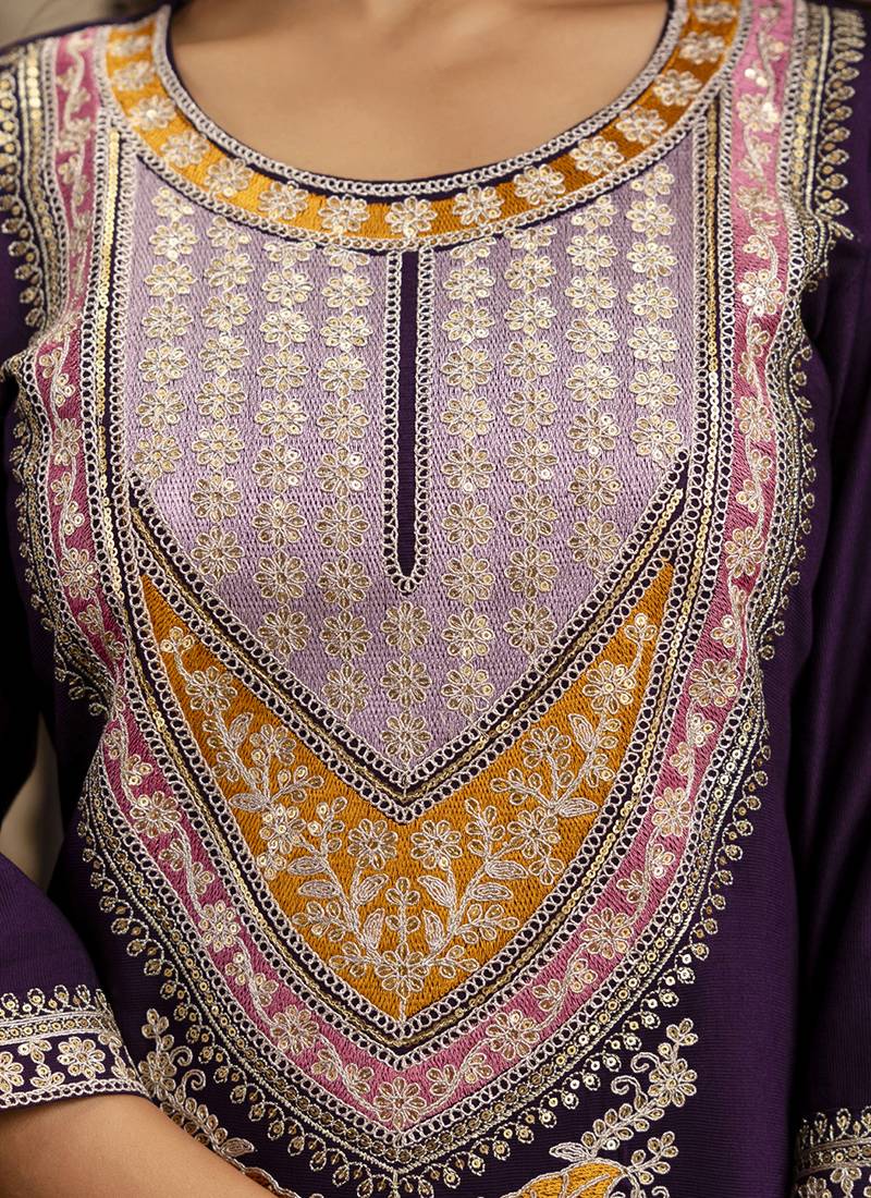 Viscose wine festival wear embroidery work kurta set