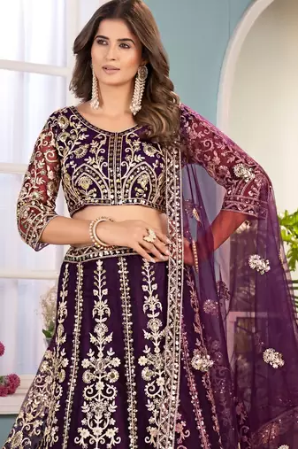 Purple Sequins & Codding Work Lehenga Choli with Dupatta