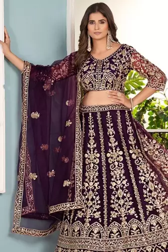 Purple Sequins & Codding Work Lehenga Choli with Dupatta
