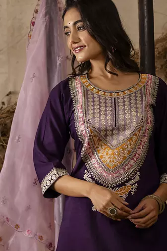 Viscose wine festival wear embroidery work kurta set