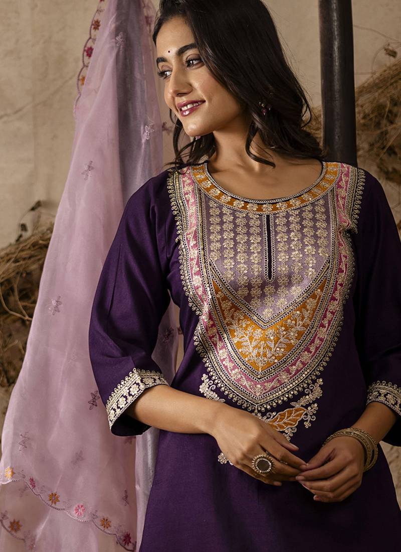 Viscose wine festival wear embroidery work kurta set