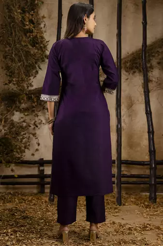 Viscose wine festival wear embroidery work kurta set