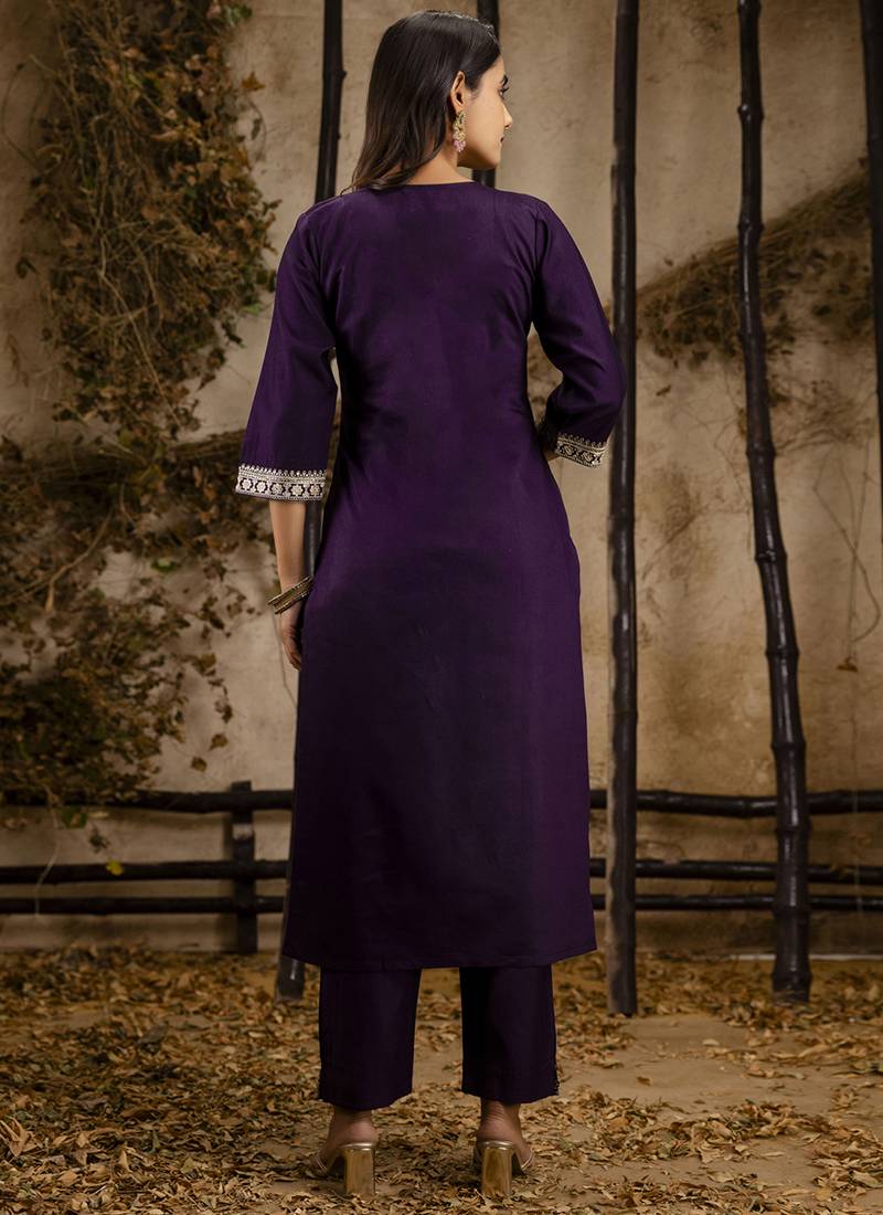 Viscose wine festival wear embroidery work kurta set