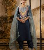 Viscose teal festival wear embroidery work kurta set