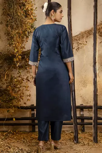 Viscose teal festival wear embroidery work kurta set