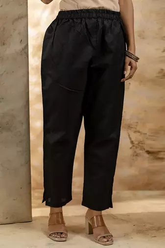 Cotton blend black party wear weaving work kurta set