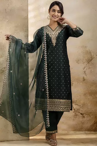 Chanderi silk lavender party wear embroidery work kurta set