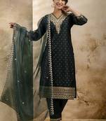 Chanderi silk lavender party wear embroidery work kurta set