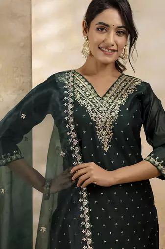 Chanderi silk lavender party wear embroidery work kurta set