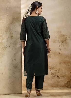 Chanderi silk lavender party wear embroidery work kurta set 3