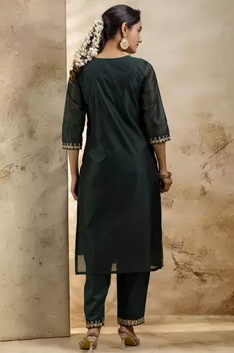 Chanderi silk lavender party wear embroidery work kurta set