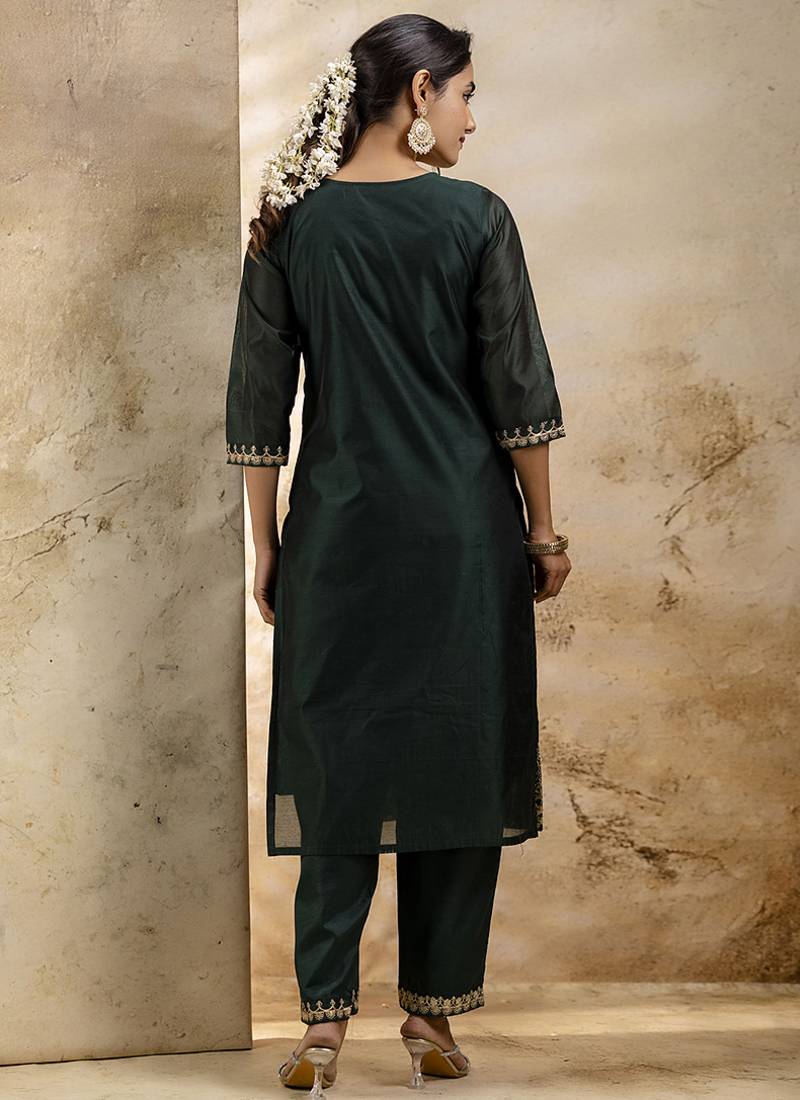 Chanderi silk lavender party wear embroidery work kurta set