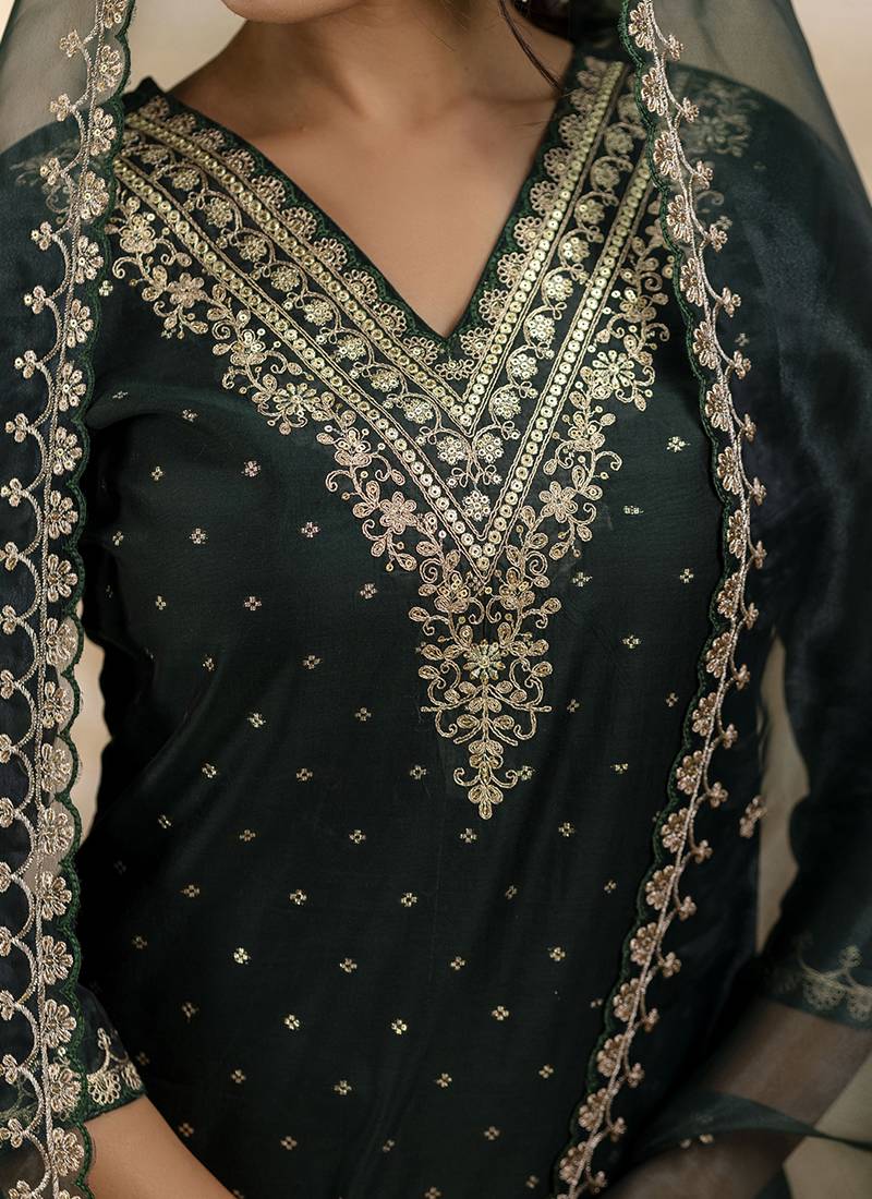 Chanderi silk lavender party wear embroidery work kurta set