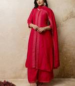 Silk blend red casual wear embroidery work readymade plazzo suit