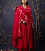 Silk blend red designer wear embroidery work readymade anarkali suit