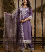 Silk blend lavender festival wear embroidery work kurta set