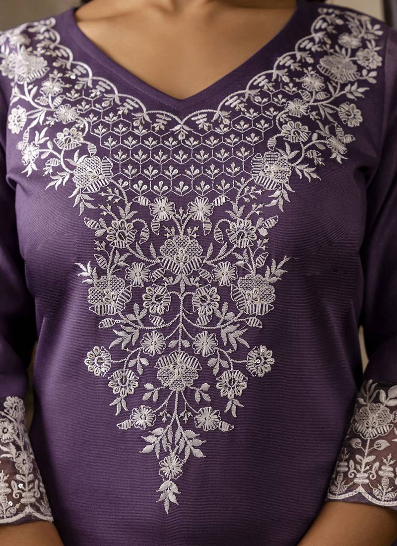 Silk blend lavender festival wear embroidery work kurta set