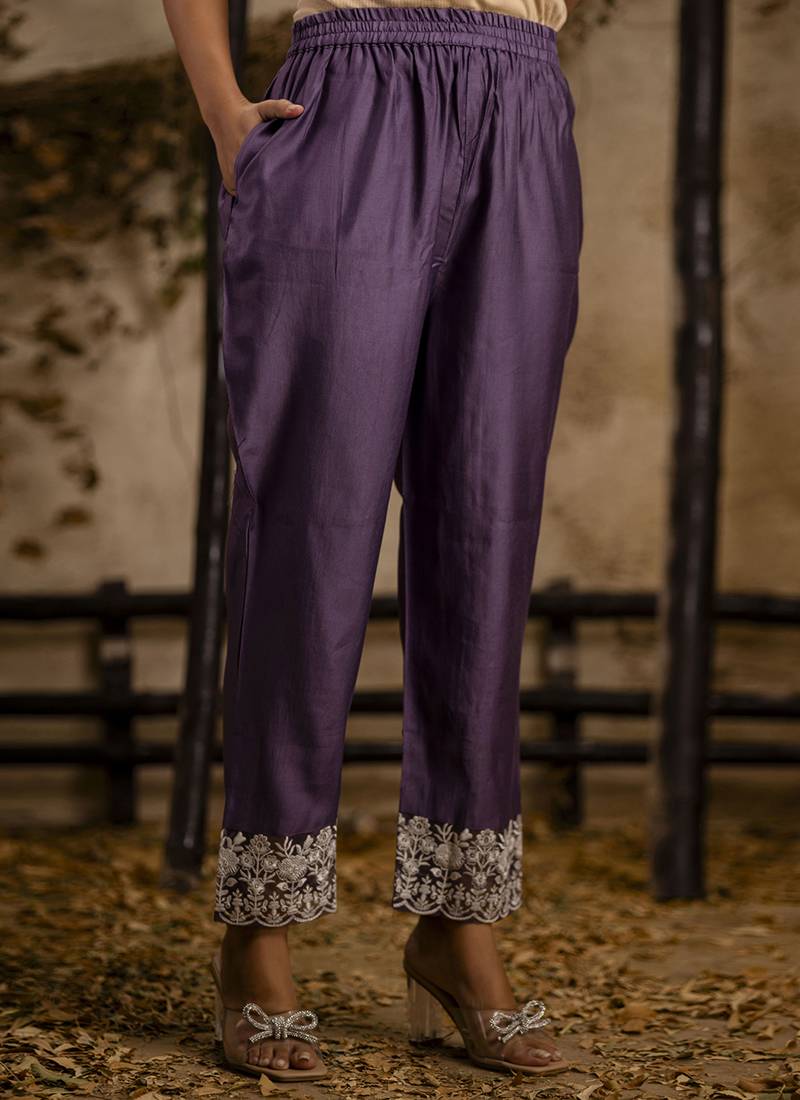 Silk blend lavender festival wear embroidery work kurta set