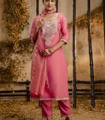 Silk blend pink party wear embroidery work kurta set