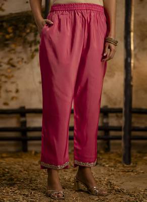 Silk blend pink party wear embroidery work kurta set 4