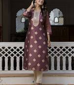 Silk blend peach party wear embroidery work readymade kurti