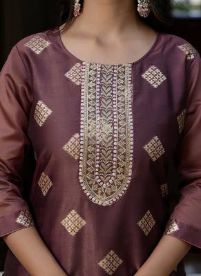 Silk blend peach party wear embroidery work readymade kurti 3