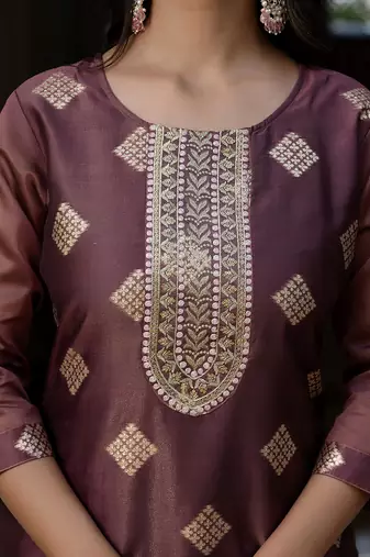 Silk blend peach party wear embroidery work readymade kurti