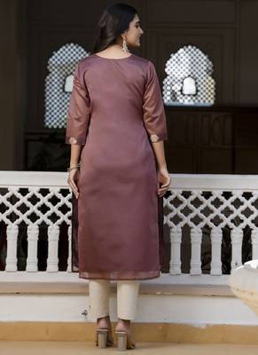 Silk blend peach party wear embroidery work readymade kurti 4